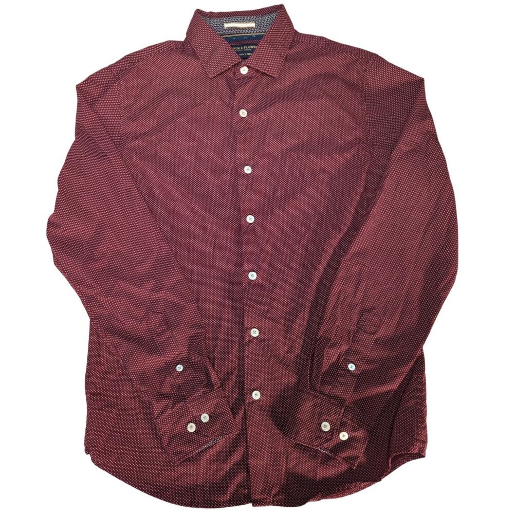 Denim & Flower Ricky Singh Mens S Burgundy Print Button Shirt 100 Cotton